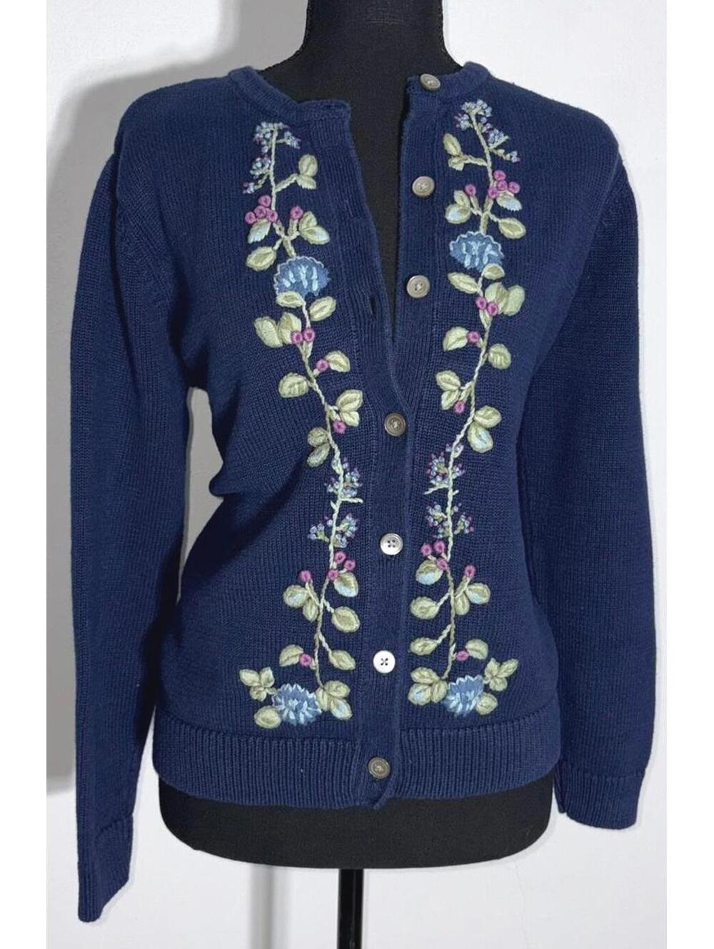 Vintage Embroidered Classic Elements Button Up Cardigan, Size L